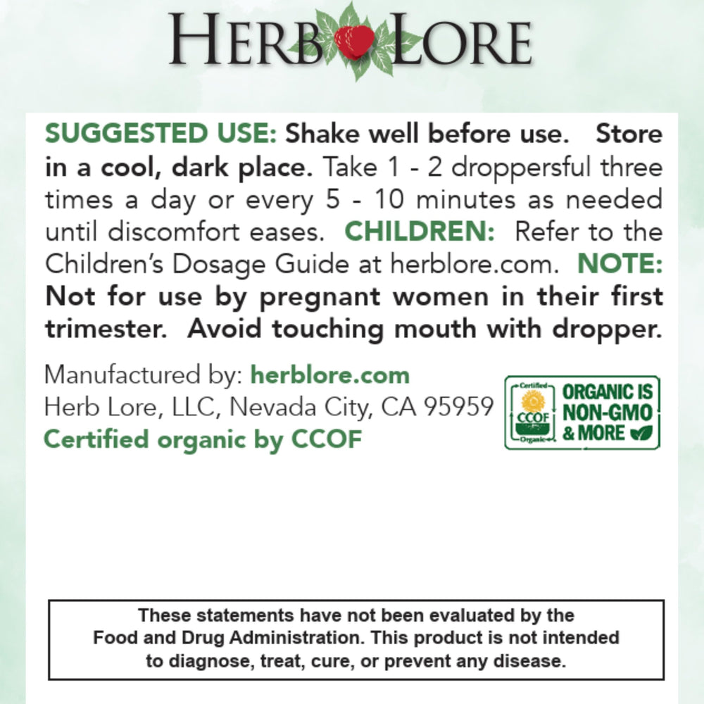 Herb Lore Tummy Tincture kid-friendly-dilution demonstrates gentle administration for children.