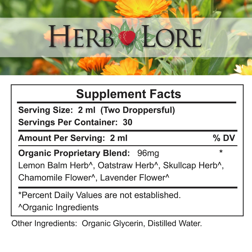 Herb Lore Relax Tincture with organic herbs ready to enjoy.