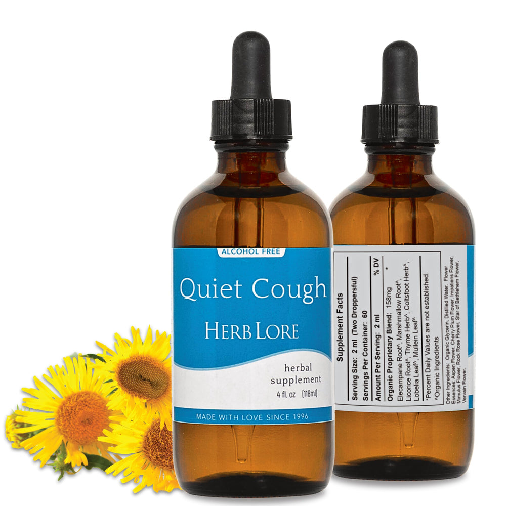 Herb Lore Quiet Cough bottle ready for gentle, family-friendly cough relief