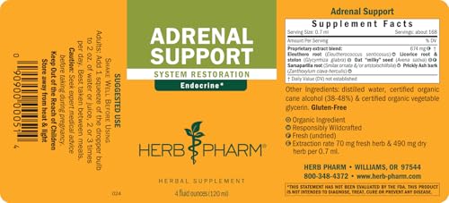 Herb Pharm Adrenal Support packaging box sits compact for travel-friendly use