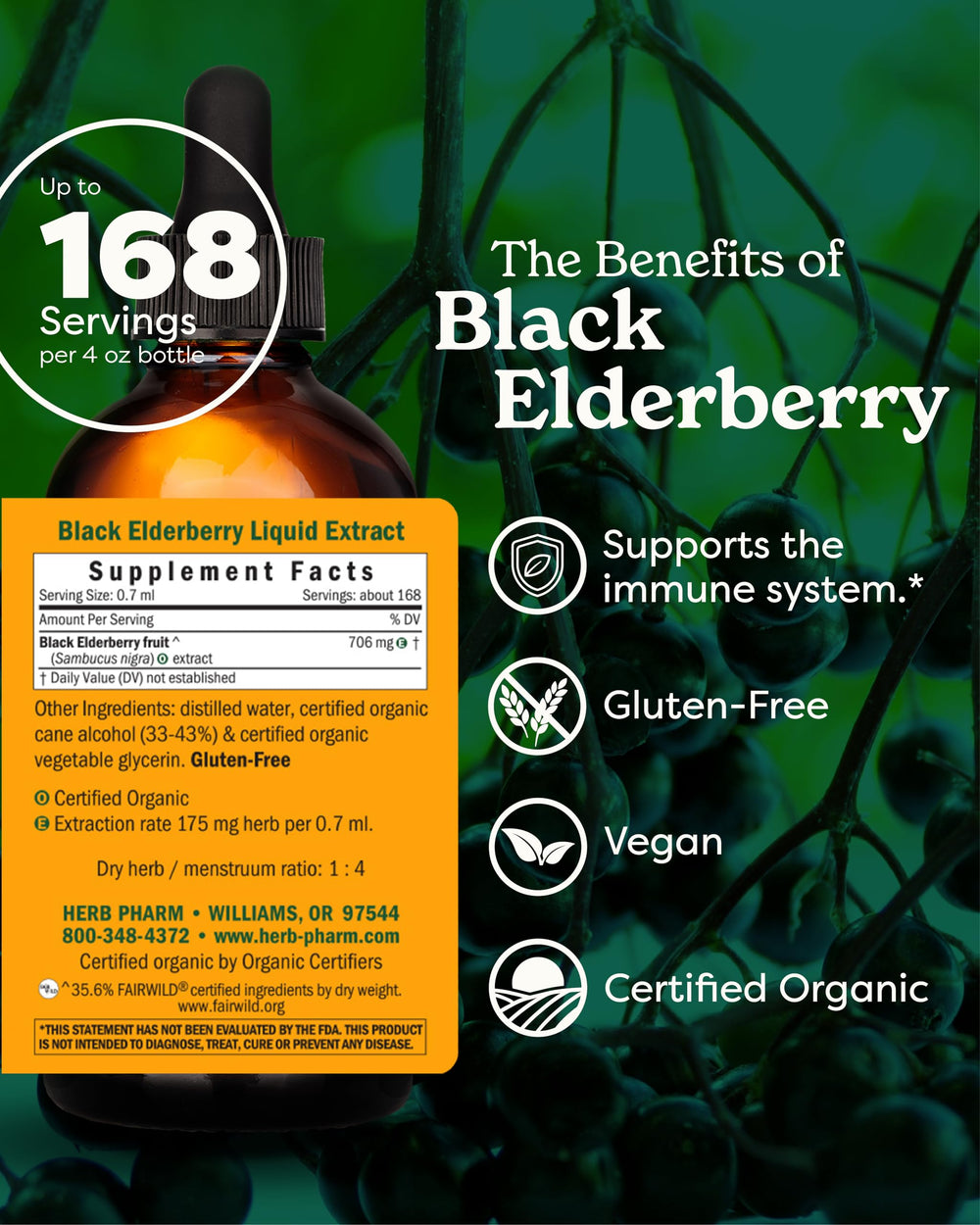 Herb Pharm elderberry liquid extract dropper for precise dosing.