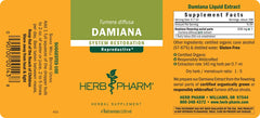 Herb Pharm Damiana leaf and flower highlights organic sourcing on packaging.