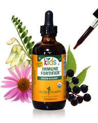 Herb Pharm Kids Immune Fortifier bottle with dropper for easy dosing in water