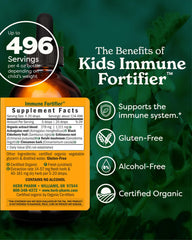 Drops of Herb Pharm Kids Immune Fortifier added to juice for simple administration