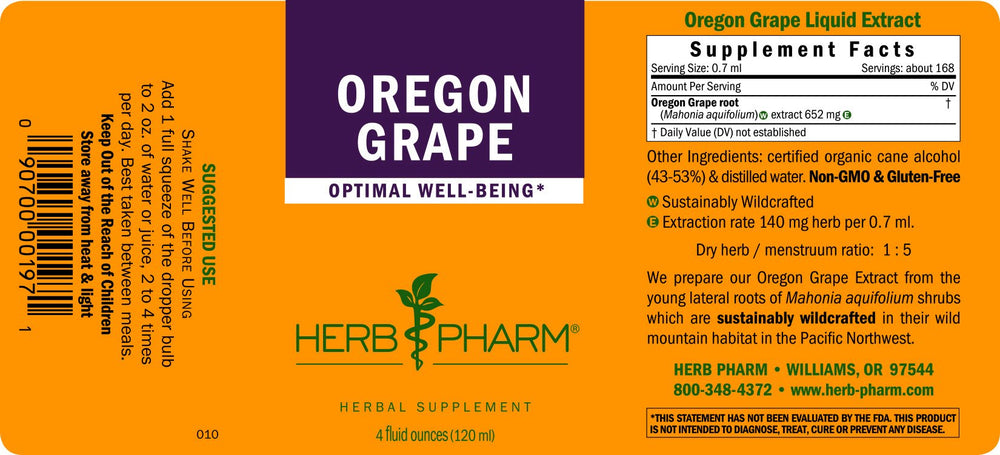 Herb Pharm Oregon Grape Root bottle label close-up.