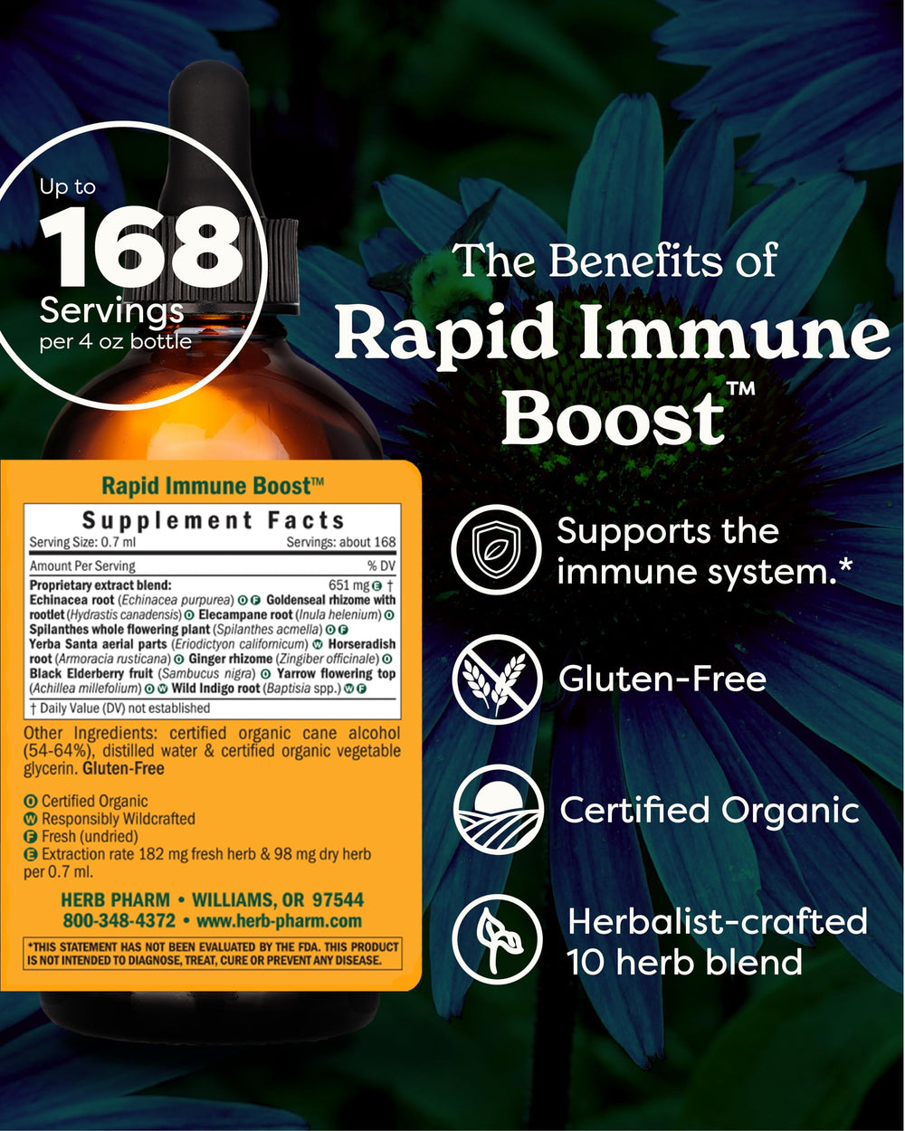 Herb Pharm Rapid Immune Boost dropper releasing tincture for easy dosing