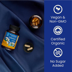 Herb Pharm Valerian Root Sleep Capsules on a nightstand suggest a calm evening ritual.