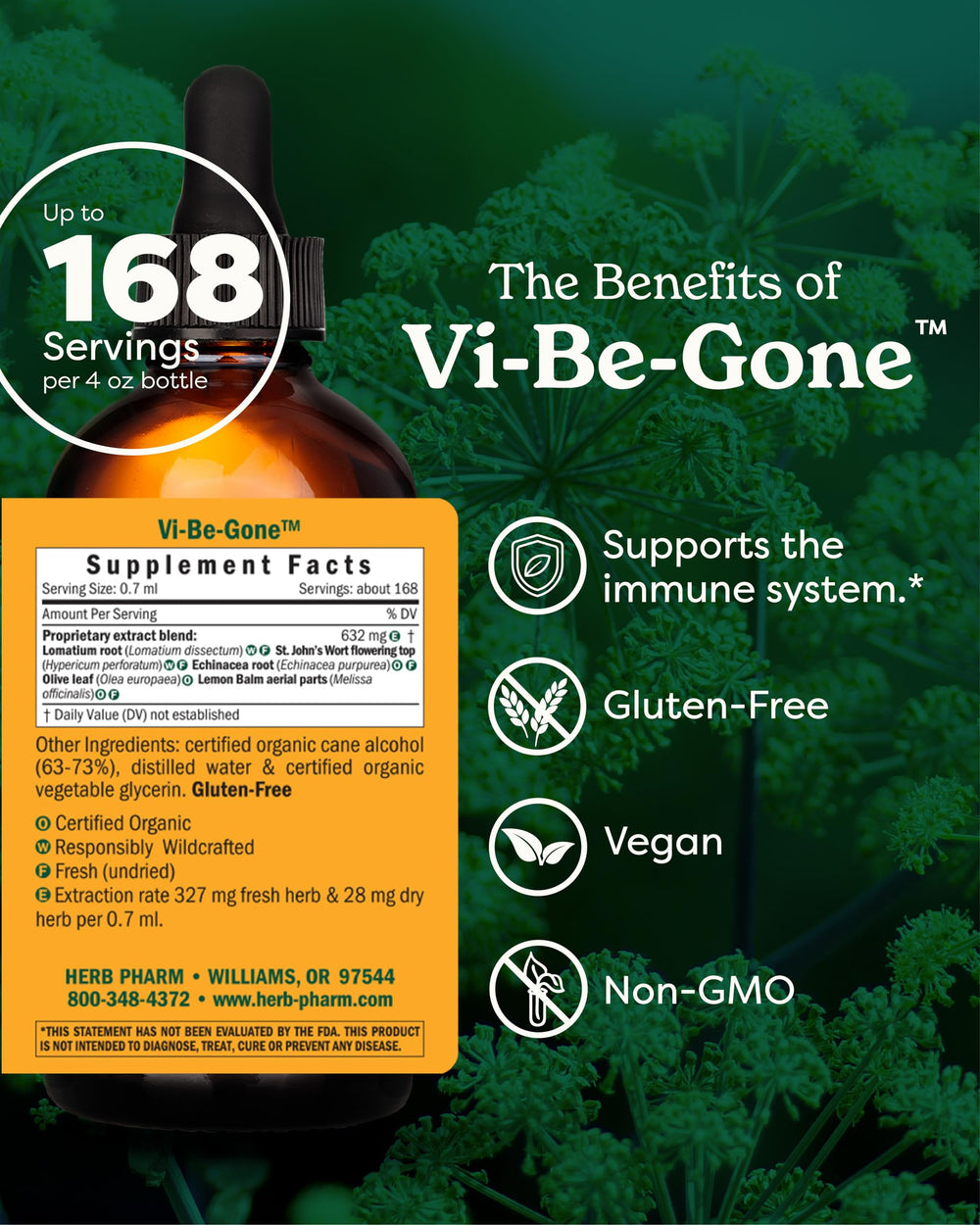 Virattack bottle label highlights organic, gluten-free formulation for mindful use