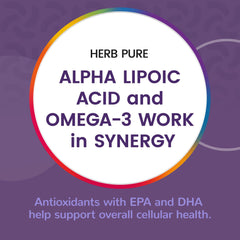 HERB PURE Omega-3 DHA & EPA capsules supporting brain health and eye function.
