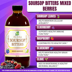 Herb To Body Soursop leaves and berries illustration highlighting wildcrafted ingredients for daily wellness