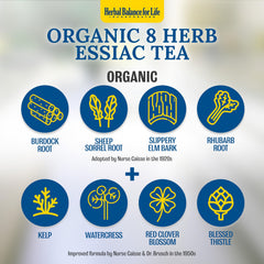 Herbal Balance Essiac Tea displays 128 servings for easy daily routine.