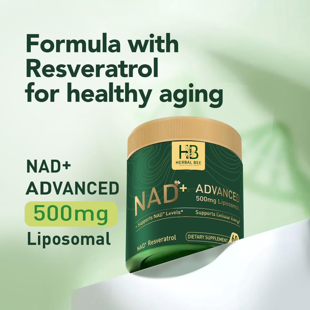 Herbal Bee liposomal NAD+ capsules closeup highlighting coating