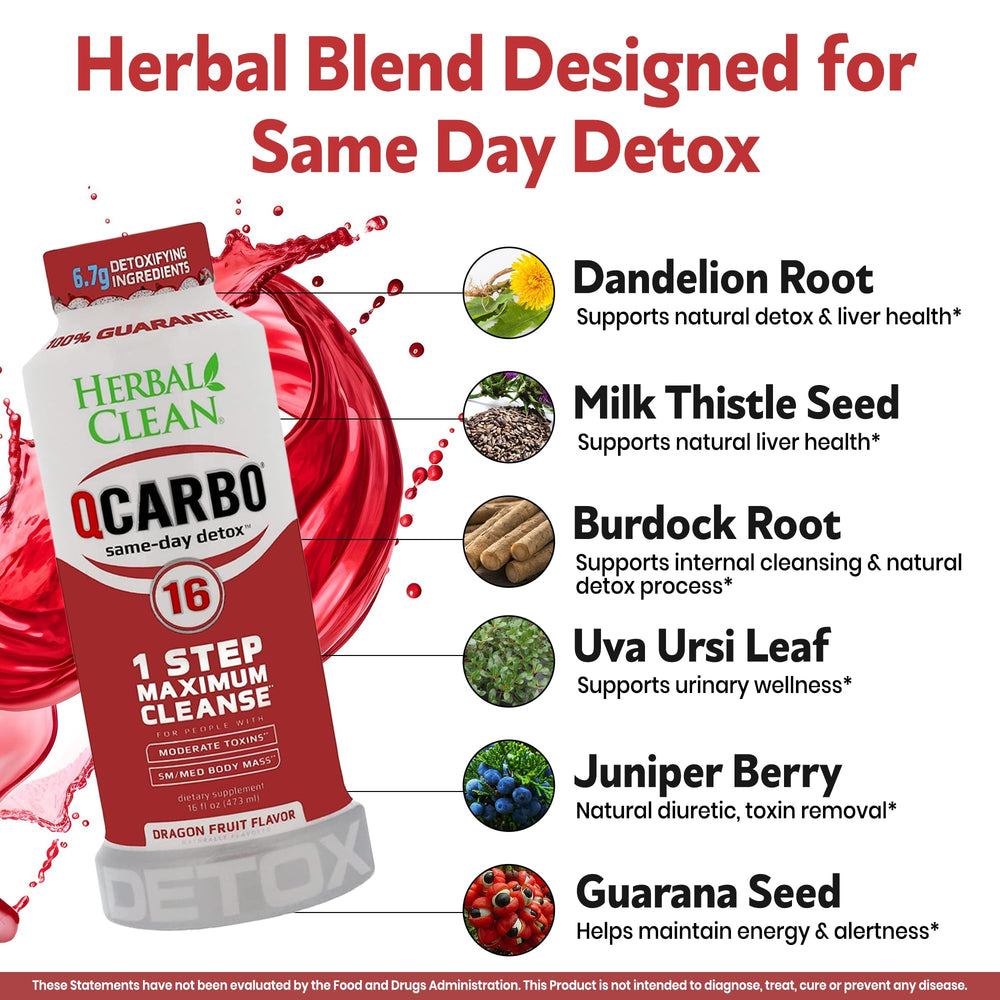 Herbal Clean Qcarbo16 bottle with glass for on-the-go cleansing