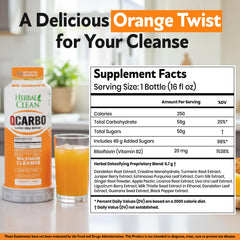 Herbal Clean Qcarbo16 orange label front with key ingredients and 16 fl oz format