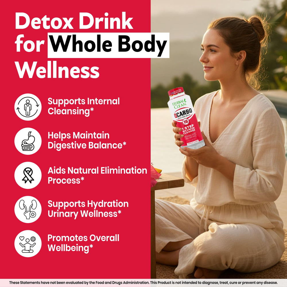 Herbal Clean Qcarbo16 tropical packaging indicating convenient daily detox