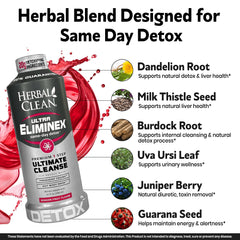 Close-up of herbal blend ingredients in Herbal Clean Eliminex packaging.