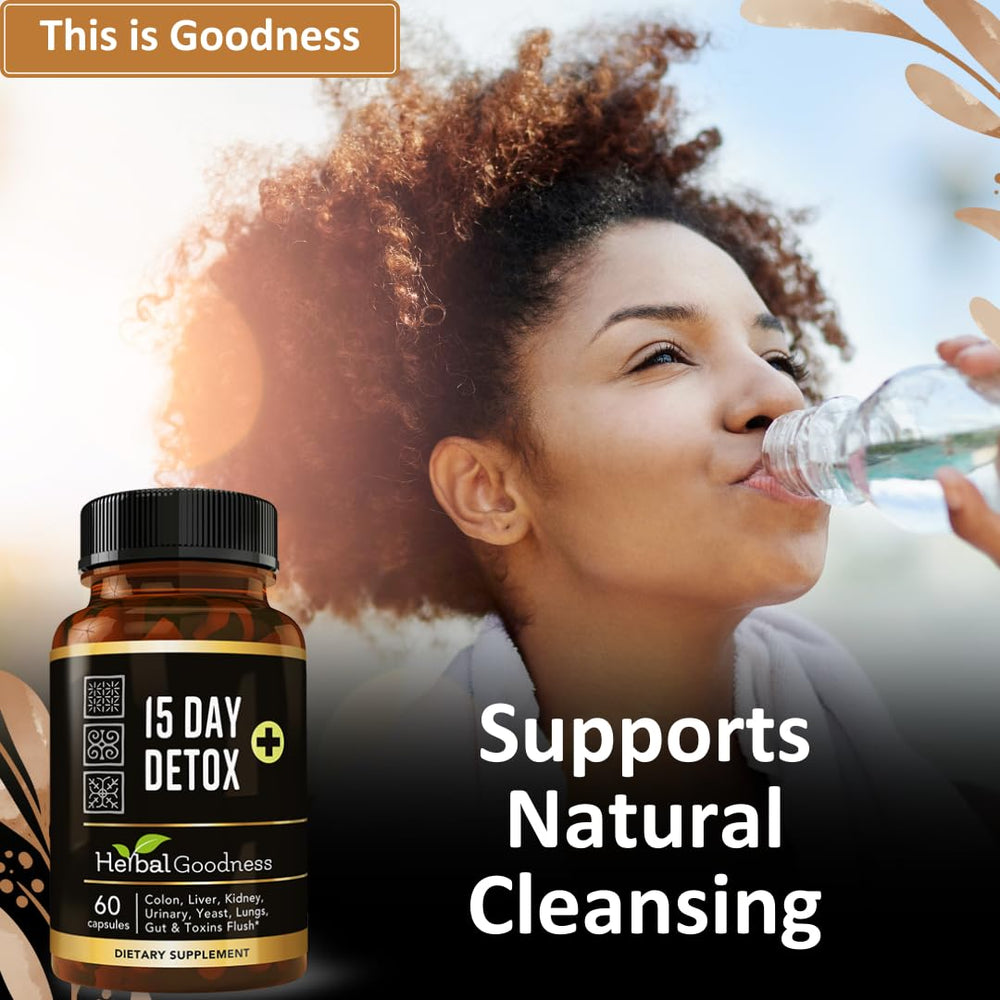 Herbal Goodness 15 Day Detox ingredients displayed for digestive support