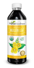 Herbal Goodness Mullein Drops pour shows fast-absorbing liquid formula for breathing comfort.