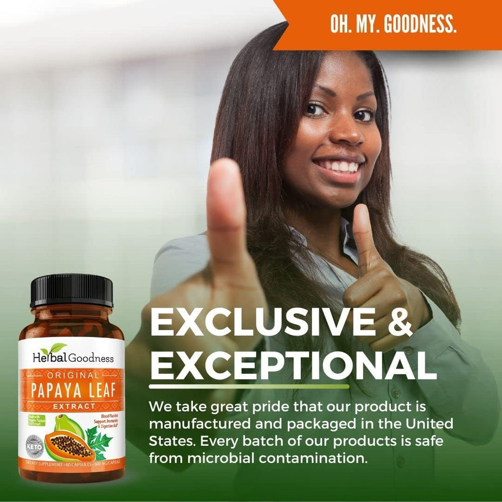 Herbal Goodness Papaya Leaf Digestive Enzymes packaging with natural ingredients.