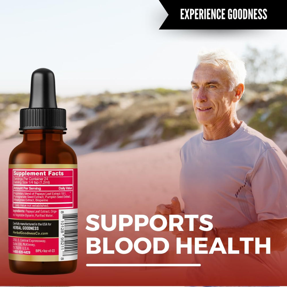 Pouring Herbal Goodness Papaya Leaf tincture for easy on-the-go use.