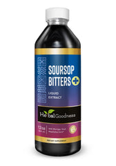 Herbal Goodness Soursop Bitters bottle showing organic 10-herb blend for daily digestive support.