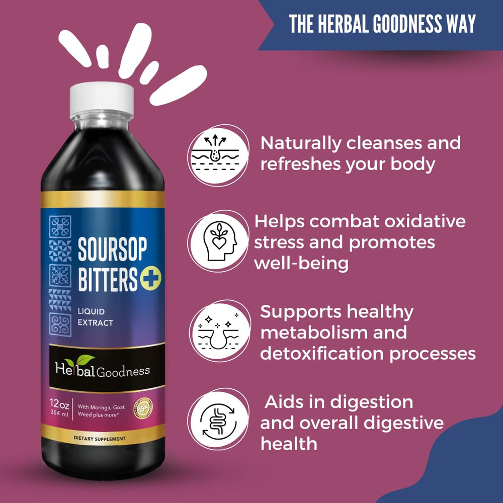 Herbal Goodness Soursop Bitters third-party-tested seal signals rigorous quality checks.