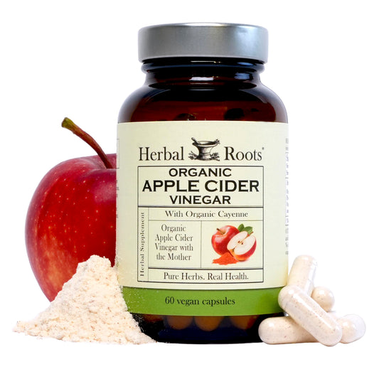Herbal Roots Apple Cider Vinegar capsules bottle for easy daily use