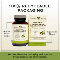 Herbal Roots packaging with Ayurvedic imagery for men and women