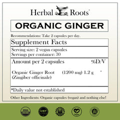 Closeup of Herbal Roots ginger capsules highlighting pure powder for daily immune support.
