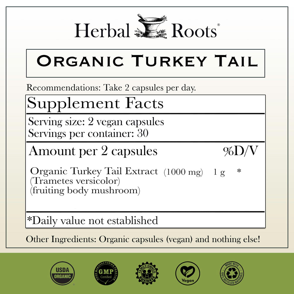 Herbal Roots immune support capsule with turkey tail formula