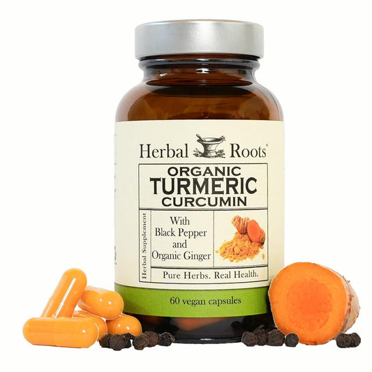 Herbal Roots turmeric capsules bottle for daily wellness