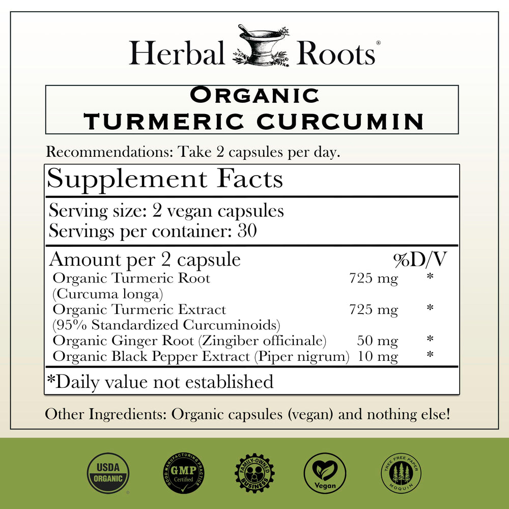 Herbal Roots 1000mg turmeric capsules close-up