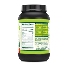 Herbal Secrets Vegan Protein scoop demonstrates 23 servings per bottle for convenient daily use.
