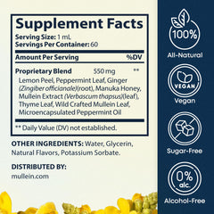 Herbal Tea Therapy BREATHE label closeup highlights peppermint, thyme, mullein ingredients