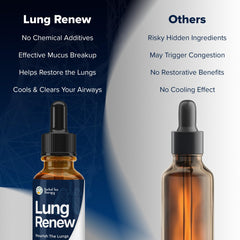 Herbal Tea Therapy Lung Renew packaging showing GMO-free and USA-made claims.