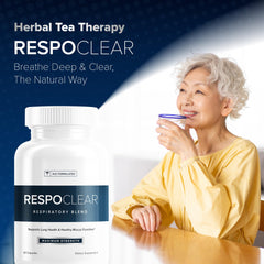 RespoClear capsules closeup highlighting antioxidant lung support in a supplement bottle.