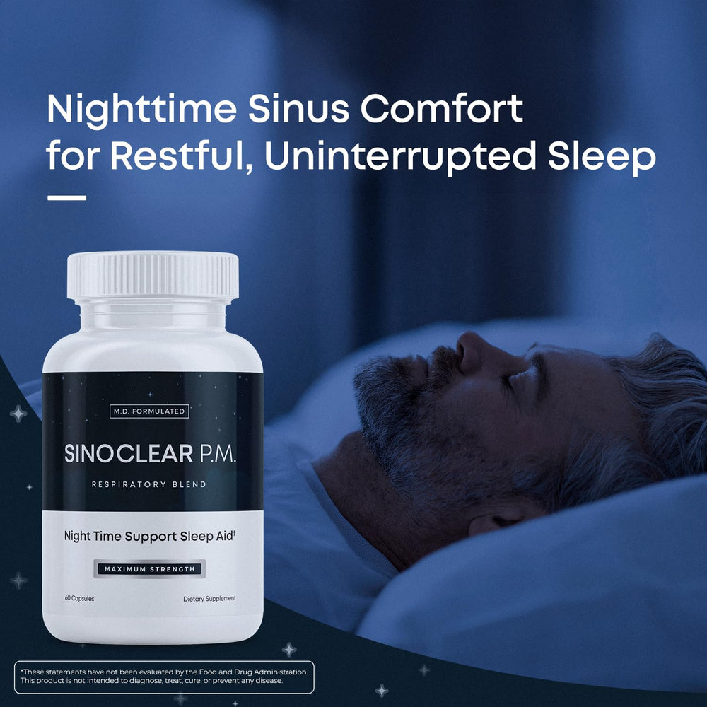 Nasal-support scene with SinoClear PM demonstrating calm breathing.