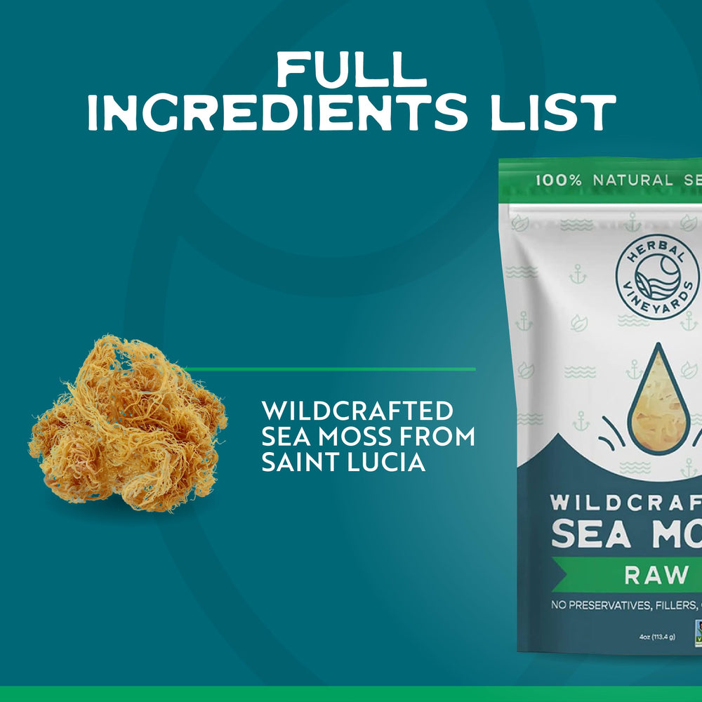 Herbal Vineyards Gold Sea Moss tea mix enhances herbal beverages.