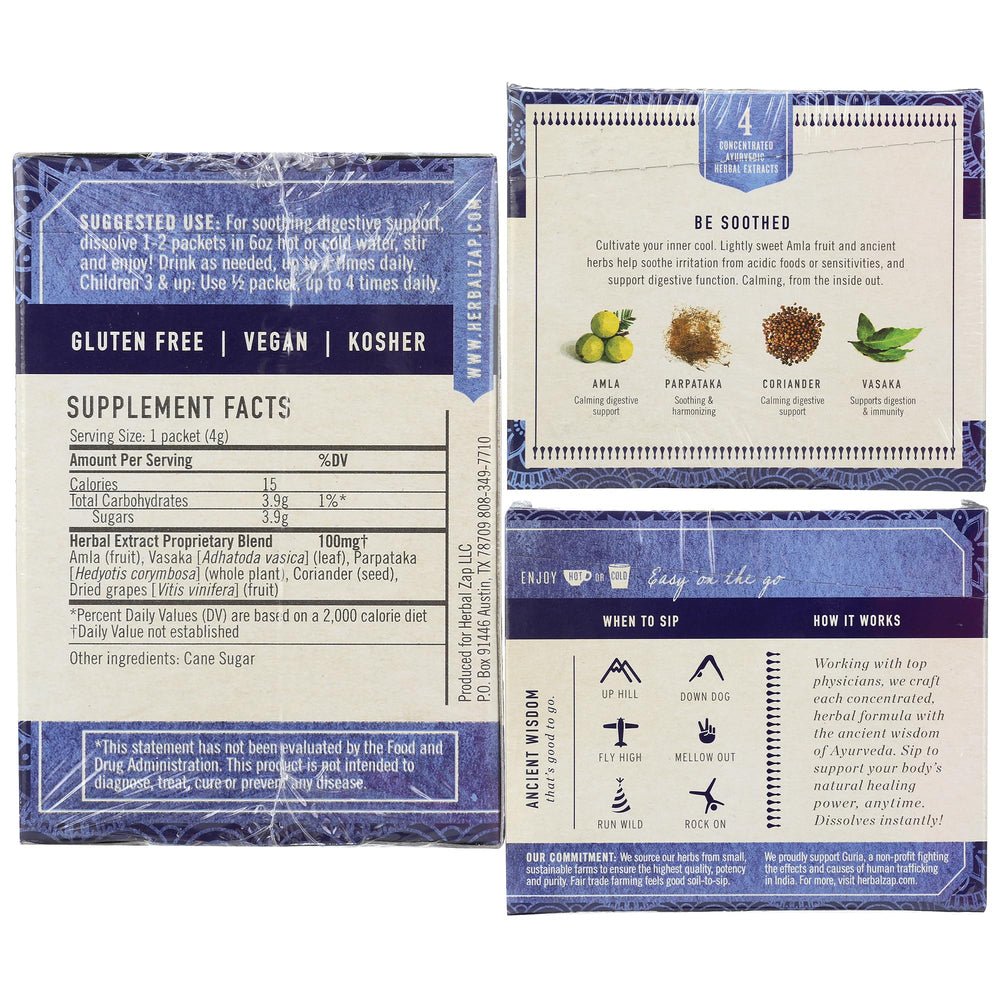 Herbal Zap instant powder dissolves in hot or cold water for convenient digestion support