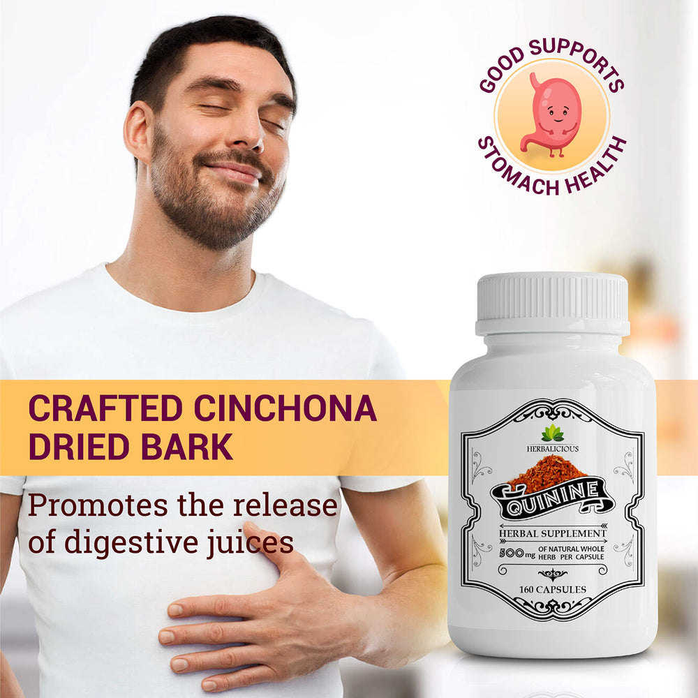 HERBALICIOUS Quinine capsules pour shot, ready for a daily regimen.