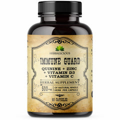 Herbalicious Quinine Immune Guard bottle with capsules for immune support on daily regimen.