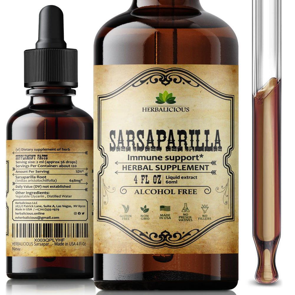 HERBALICIOUS Sarsaparilla Extract bottle—immune support potential.