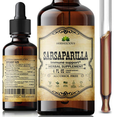 HERBALICIOUS Sarsaparilla Extract bottle—immune support potential.