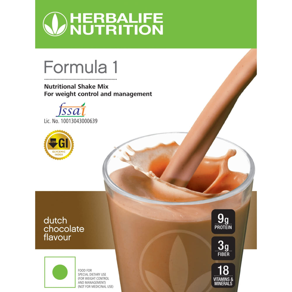 Herbalife Formula 1 Dutch Chocolate shake being poured for breakfast