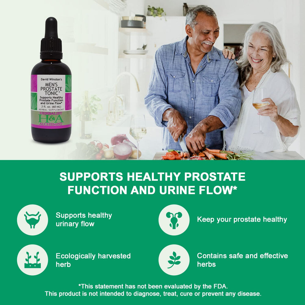 David Winston's Men's Prostate Tonic herbal blend showcases botanicals and texture.