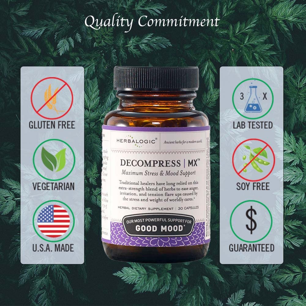 Herbalogic Decompress MX capsules pour demonstrates quick, on-the-go daily use.