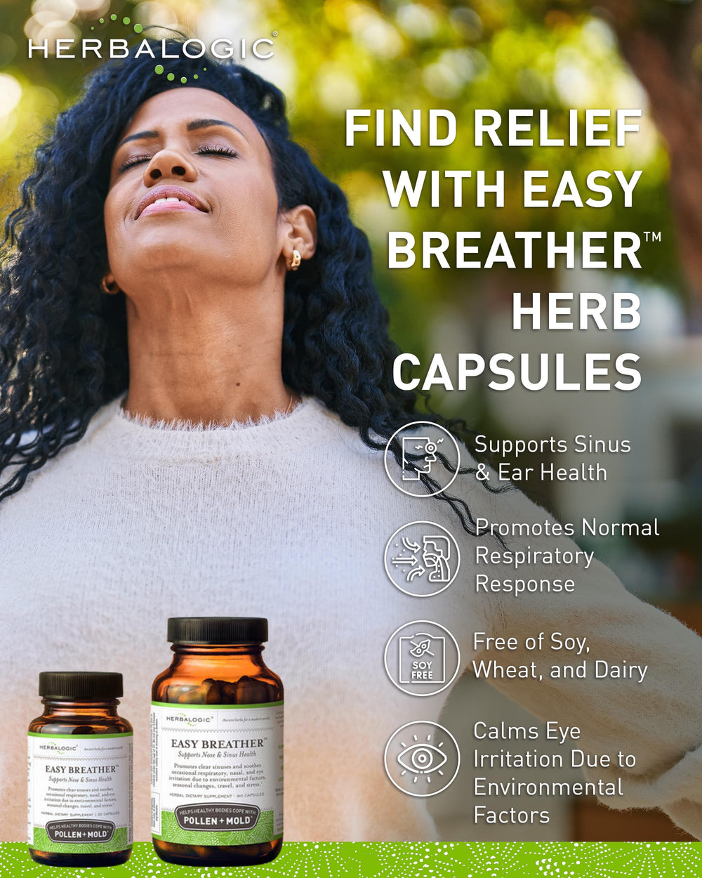 Close-up of Easy Breather capsules showing mint and astragalus for airway comfort