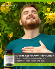 Herbalogic Easy Breather pour-out image demonstrates convenient dosing with mint notes.