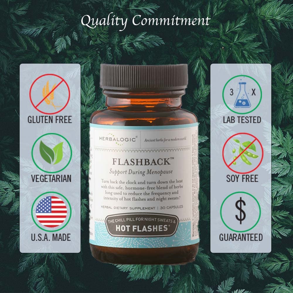 Herbalogic Flashback capsules in hand, ready for natural menopausal support.