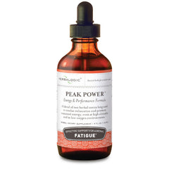 Herbalogic Peak Power bottle label highlighting stimulant-free energy support.